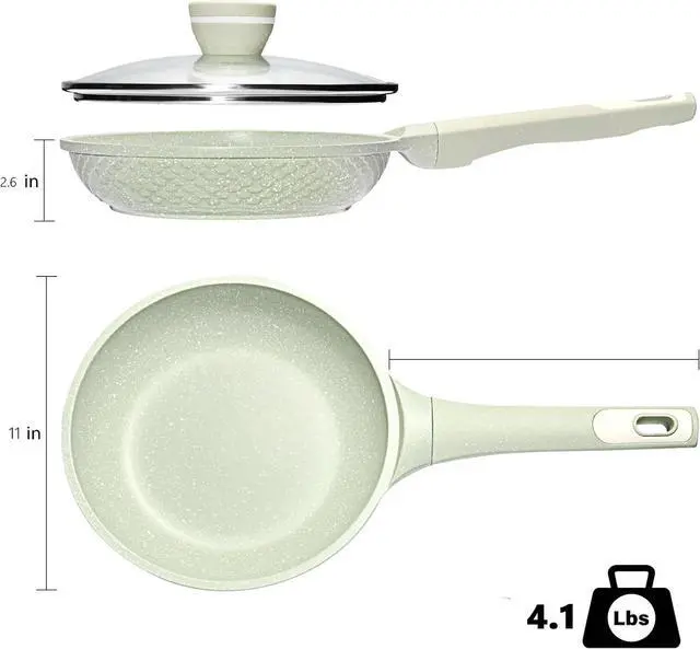 Alt view image 2 of 6 - Non Stick Frying Pan 11 Inch with Tempered Glass Lid - Super Nonstick, 100% PFOA/PFAS Free & Healthy Non-Toxic - Omelette & Egg Pan Skillet for All Stovetops (Induction/Gas/Electric), Dishwasher Safe