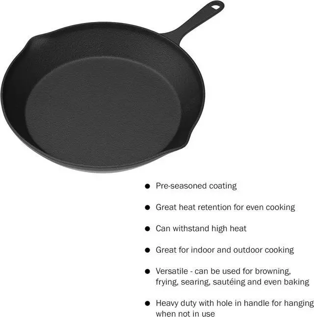 Alt view image 3 of 7 - Frying Pans - Set of 3 Pre-Seasoned Cast Iron Skillets with 10-Inch, 8-Inch, and 6-Inch Sizes - Nonstick Camping Cookware by Home-Complete (Black)