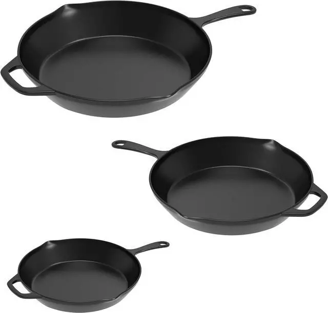 Alt view image 7 of 7 - Frying Pans - Set of 3 Pre-Seasoned Cast Iron Skillets with 10-Inch, 8-Inch, and 6-Inch Sizes - Nonstick Camping Cookware by Home-Complete (Black)