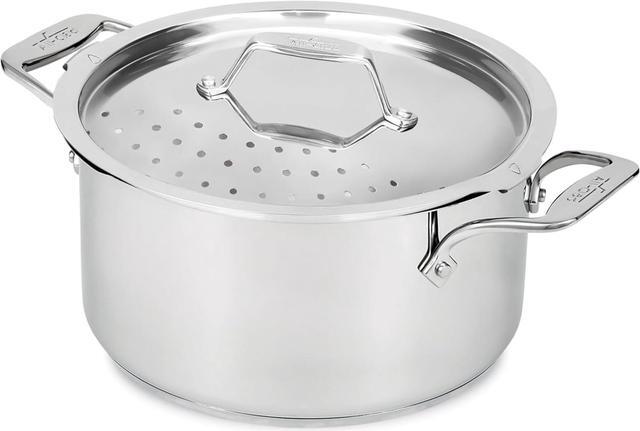 Main image of All-Clad Simply Strain Stainless Steel Multipot with Straining Lid, 6-Quart, Induction, Oven Broiler Safe 600F, Strainer, Pasta Strainer with Handle, Steamer Pot, Cookware, Home, Pots and Pans, Silver