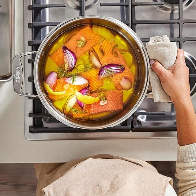 Alt view image 2 of 7 - All-Clad Simply Strain Stainless Steel Multipot with Straining Lid, 6-Quart, Induction, Oven Broiler Safe 600F, Strainer, Pasta Strainer with Handle, Steamer Pot, Cookware, Home, Pots and Pans, Silver