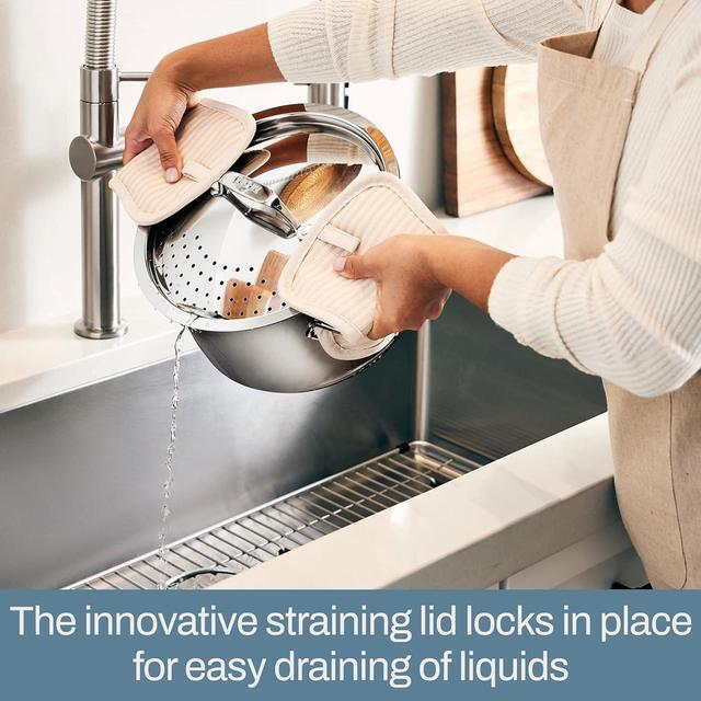 Alt view image 3 of 7 - All-Clad Simply Strain Stainless Steel Multipot with Straining Lid, 6-Quart, Induction, Oven Broiler Safe 600F, Strainer, Pasta Strainer with Handle, Steamer Pot, Cookware, Home, Pots and Pans, Silver