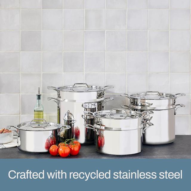 Alt view image 6 of 7 - All-Clad Simply Strain Stainless Steel Multipot with Straining Lid, 6-Quart, Induction, Oven Broiler Safe 600F, Strainer, Pasta Strainer with Handle, Steamer Pot, Cookware, Home, Pots and Pans, Silver