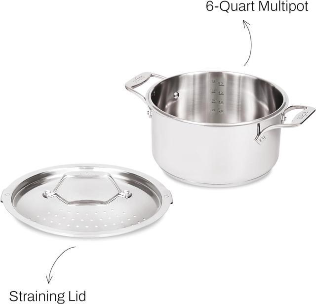 Alt view image 7 of 7 - All-Clad Simply Strain Stainless Steel Multipot with Straining Lid, 6-Quart, Induction, Oven Broiler Safe 600F, Strainer, Pasta Strainer with Handle, Steamer Pot, Cookware, Home, Pots and Pans, Silver