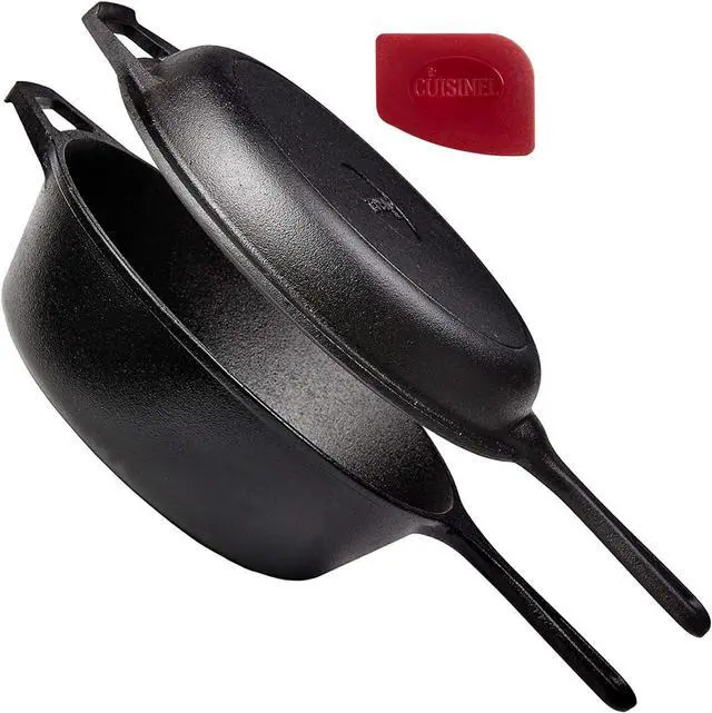Main image of Cuisinel Cast Iron Skillet + Lid - 2-In-1 Multi Cooker - Deep Pot + Frying Pan - 3-Qt Dutch Oven - Pre-Seasoned Oven Cookware - Works for Bread, Indoor/Outdoor, Grill, Stovetop and Induction
