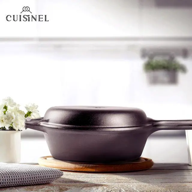 Alt view image 6 of 6 - Cuisinel Cast Iron Skillet + Lid - 2-In-1 Multi Cooker - Deep Pot + Frying Pan - 3-Qt Dutch Oven - Pre-Seasoned Oven Cookware - Works for Bread, Indoor/Outdoor, Grill, Stovetop and Induction