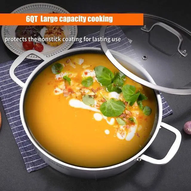 Alt view image 6 of 6 - DELARLO Frying Pan,12 inch Skillet with lid,Tri-Ply Stainless Steel Saute Pan 6QT,Dishwasher-Friendly,Stay-Cool Handles,Oven-Safe Up to 660