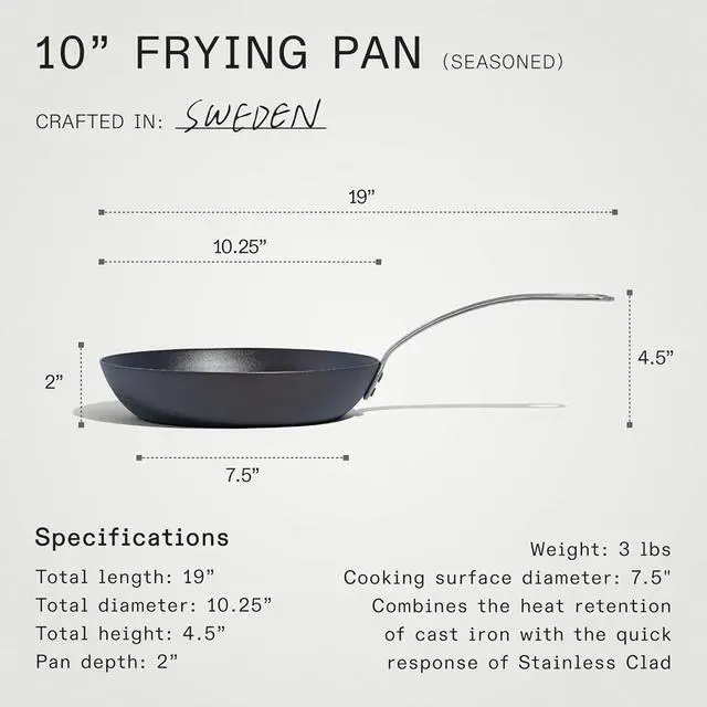 Alt view image 5 of 7 - Made In Cookware - Seasoned 10" Blue Carbon Steel Frying Pan - (Like Cast Iron, but Better) - Professional Cookware - Crafted in Sweden - Induction Compatible
