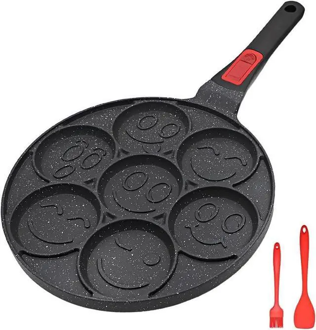 Main image of Pancake Pan 7 Holes, Non Stick Mini Crepe Pan with Detachable Handle, Pancake Mold for Kids, Oven Safe, Black
