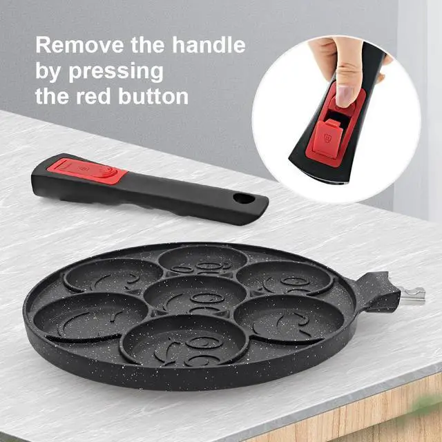 Alt view image 2 of 6 - Pancake Pan 7 Holes, Non Stick Mini Crepe Pan with Detachable Handle, Pancake Mold for Kids, Oven Safe, Black