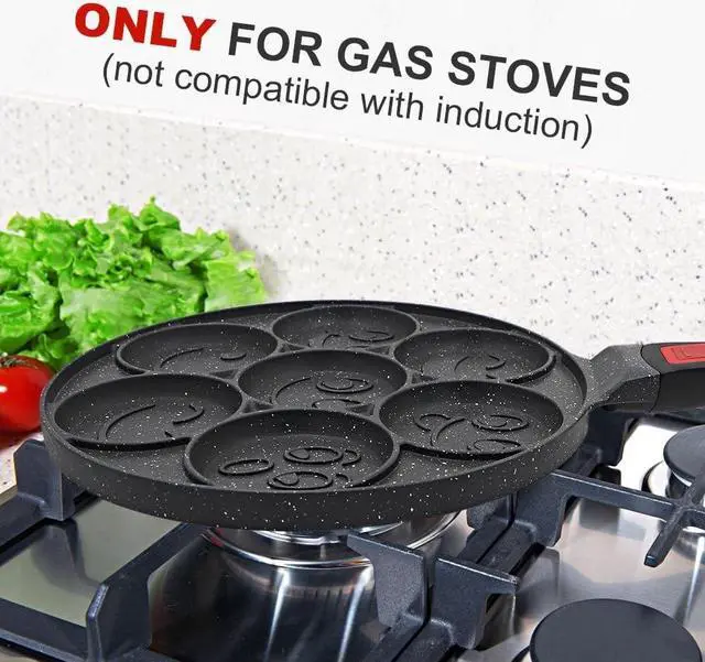 Alt view image 4 of 6 - Pancake Pan 7 Holes, Non Stick Mini Crepe Pan with Detachable Handle, Pancake Mold for Kids, Oven Safe, Black