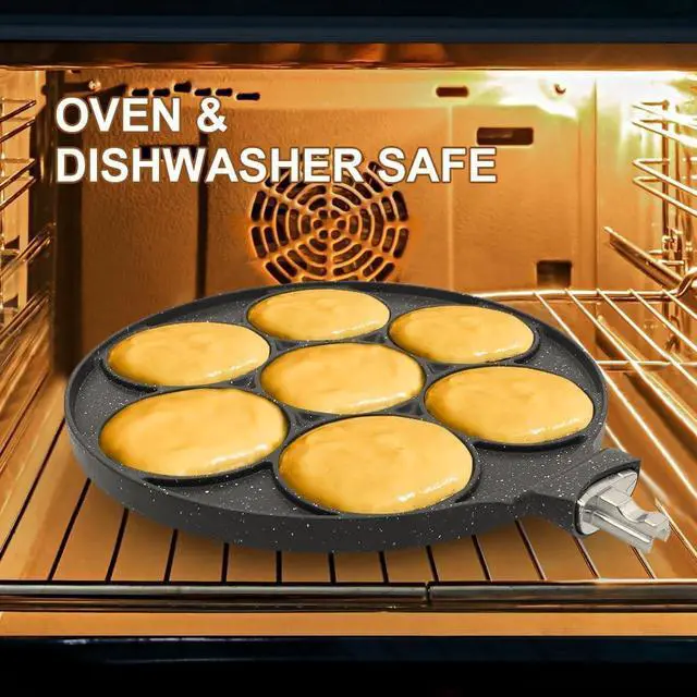 Alt view image 5 of 6 - Pancake Pan 7 Holes, Non Stick Mini Crepe Pan with Detachable Handle, Pancake Mold for Kids, Oven Safe, Black