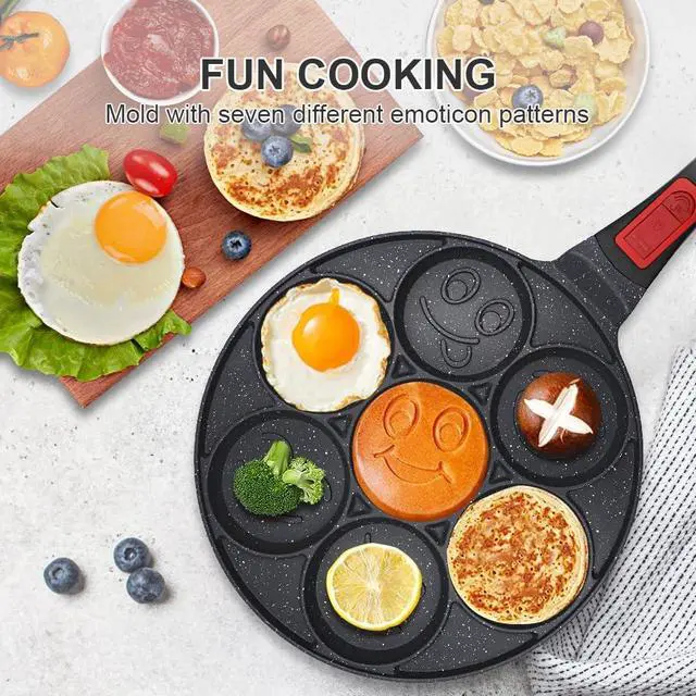 Alt view image 3 of 6 - Pancake Pan 7 Holes, Non Stick Mini Crepe Pan with Detachable Handle, Pancake Mold for Kids, Oven Safe, Black