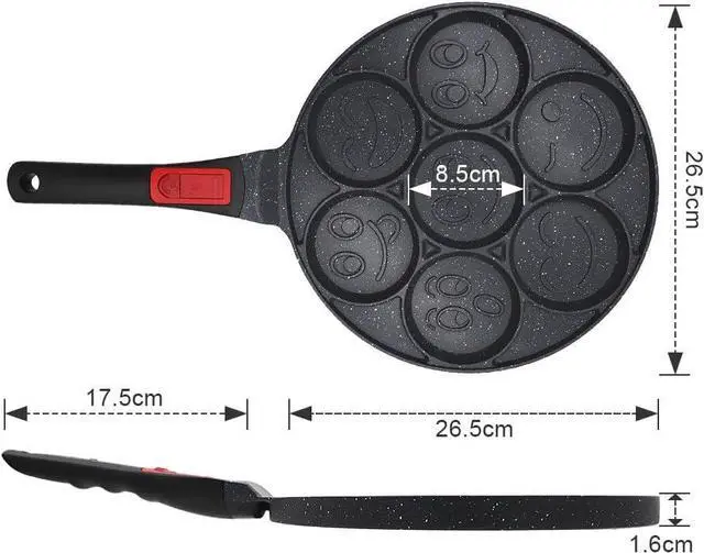 Alt view image 6 of 6 - Pancake Pan 7 Holes, Non Stick Mini Crepe Pan with Detachable Handle, Pancake Mold for Kids, Oven Safe, Black