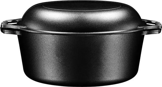 Main image of Bruntmor Pre-Seasoned Cast Iron Double Dutch Oven with Skillet Lid - 7 Quart All-in-One Casserole and Braising Pan - Heavy Duty and Oven Safe Black Cookware for Versatile Cooking - 14.7 x 6.9 Inches