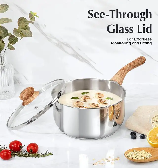 Alt view image 5 of 7 - KOCH SYSTEME CS Stainless Steel Saucepan Set, 6 Piece Stainless Steel Sauce Pan 1QT & 2QT & 3QT with heat-resistant Bakelite Handle, Cool-Touch Stainless Steel Pot Set, Sauce Pans Induction Ready