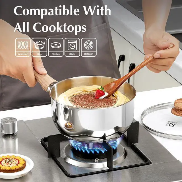 Alt view image 4 of 7 - KOCH SYSTEME CS Stainless Steel Saucepan Set, 6 Piece Stainless Steel Sauce Pan 1QT & 2QT & 3QT with heat-resistant Bakelite Handle, Cool-Touch Stainless Steel Pot Set, Sauce Pans Induction Ready