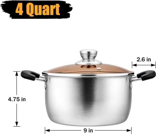 Alt view image 3 of 7 - P&P CHEF 4 Quart Pot with Lid, Stainless Steel Stockpot Cooking Stock Pot for Soup, Heat-Proof Double Handles with Visible Lid, Dishwasher Safe & Non Toxic