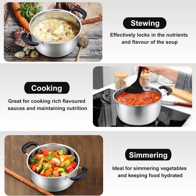 Alt view image 4 of 7 - P&P CHEF 4 Quart Pot with Lid, Stainless Steel Stockpot Cooking Stock Pot for Soup, Heat-Proof Double Handles with Visible Lid, Dishwasher Safe & Non Toxic