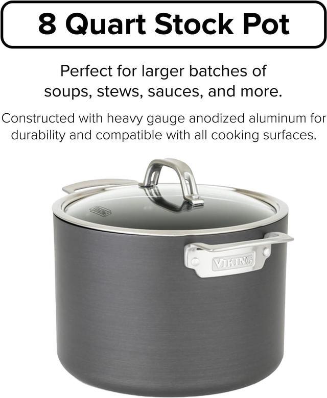 Alt view image 2 of 7 - Viking Culinary Hard Anodized Nonstick Stock Pot, 8 Quart, Includes Glass Lid, Dishwasher, Oven Safe, Works on All Cooktops including Induction, Gray