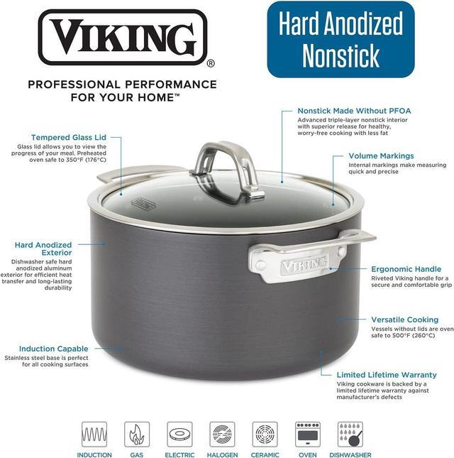 Alt view image 3 of 7 - Viking Culinary Hard Anodized Nonstick Stock Pot, 8 Quart, Includes Glass Lid, Dishwasher, Oven Safe, Works on All Cooktops including Induction, Gray