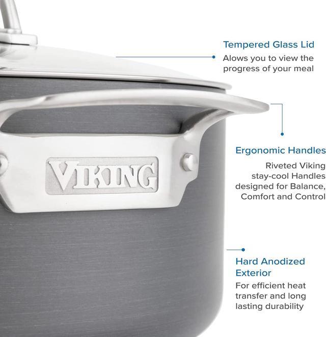 Alt view image 5 of 7 - Viking Culinary Hard Anodized Nonstick Stock Pot, 8 Quart, Includes Glass Lid, Dishwasher, Oven Safe, Works on All Cooktops including Induction, Gray