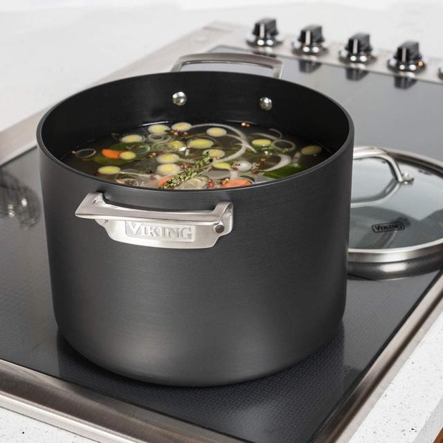 Alt view image 7 of 7 - Viking Culinary Hard Anodized Nonstick Stock Pot, 8 Quart, Includes Glass Lid, Dishwasher, Oven Safe, Works on All Cooktops including Induction, Gray