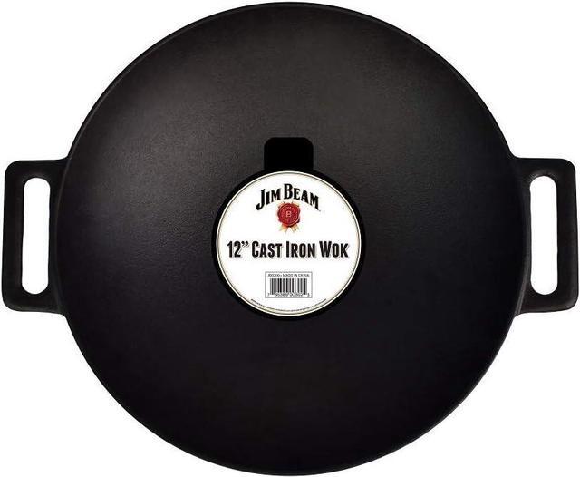 Alt view image 3 of 7 - Jim Beam 12'' Pre Seasoned Heavy Duty Construction Cast Iron Grilling Wok, Griddle and Stir Fry Pan