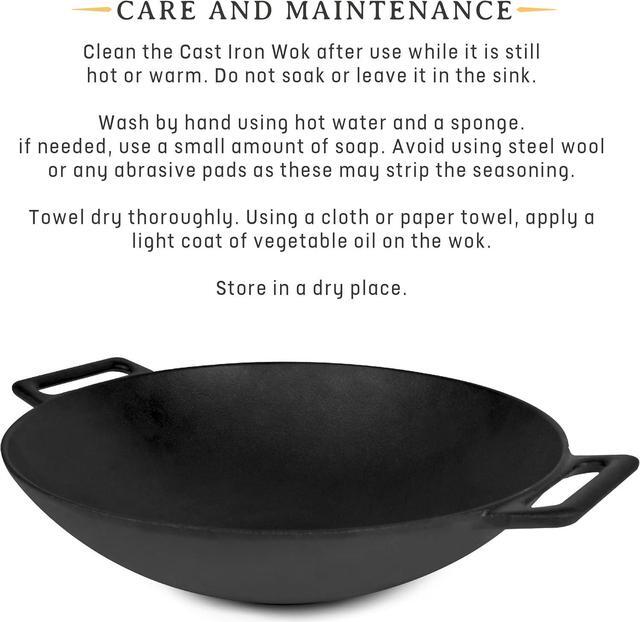 Alt view image 2 of 7 - Jim Beam 12'' Pre Seasoned Heavy Duty Construction Cast Iron Grilling Wok, Griddle and Stir Fry Pan
