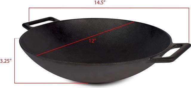 Alt view image 4 of 7 - Jim Beam 12'' Pre Seasoned Heavy Duty Construction Cast Iron Grilling Wok, Griddle and Stir Fry Pan