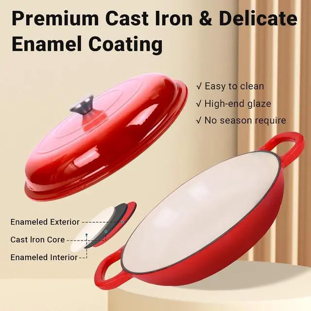 Alt view image 3 of 7 - Enameled Cast Iron Dutch Oven, 3.8 Quart Dutch Oven Pot with Lid, Non Stick Dutch Oven Cast Iron Pot, Round Oven Safe up to 500°F, Use for Marinate, Cook, Bake and Serve  Gradient Red