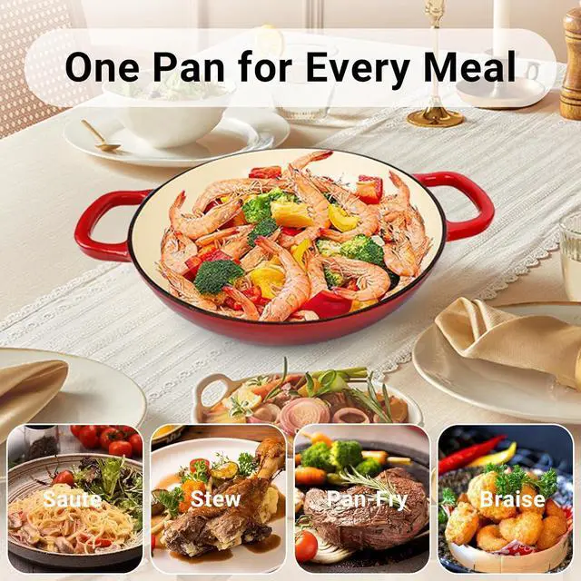Alt view image 2 of 7 - Enameled Cast Iron Dutch Oven, 3.8 Quart Dutch Oven Pot with Lid, Non Stick Dutch Oven Cast Iron Pot, Round Oven Safe up to 500°F, Use for Marinate, Cook, Bake and Serve  Gradient Red