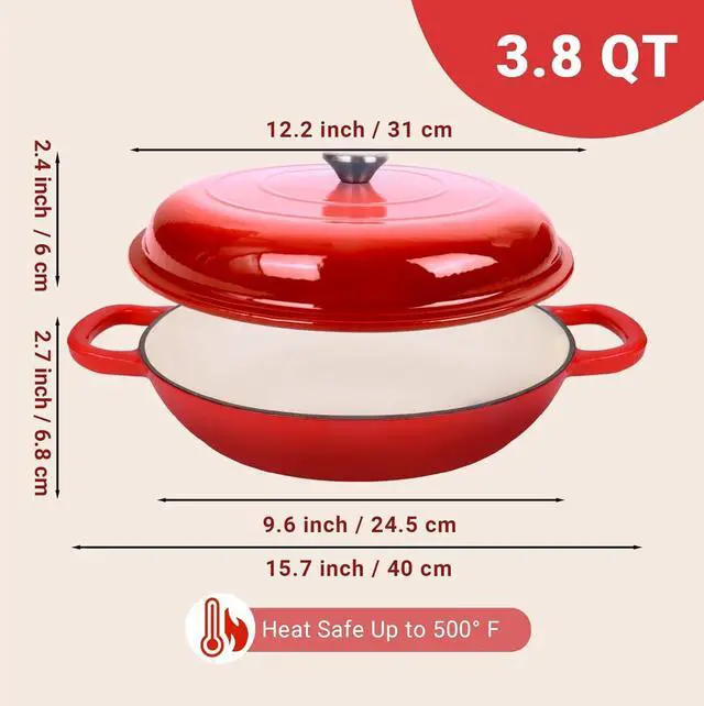 Alt view image 4 of 7 - Enameled Cast Iron Dutch Oven, 3.8 Quart Dutch Oven Pot with Lid, Non Stick Dutch Oven Cast Iron Pot, Round Oven Safe up to 500°F, Use for Marinate, Cook, Bake and Serve  Gradient Red