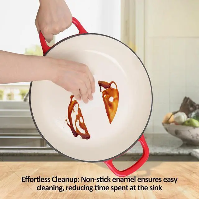 Alt view image 5 of 7 - Enameled Cast Iron Dutch Oven, 3.8 Quart Dutch Oven Pot with Lid, Non Stick Dutch Oven Cast Iron Pot, Round Oven Safe up to 500°F, Use for Marinate, Cook, Bake and Serve  Gradient Red