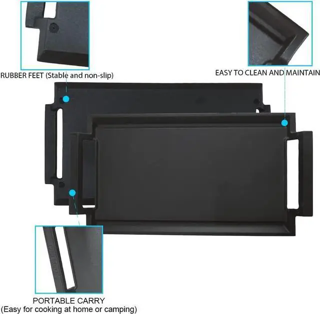 Alt view image 4 of 7 - COVERCOOK Griddle Pan, Cast Iron Grill Hot Plate, Rectangular Grill with Flat Surface for Electric Stove Top and Induction Cooktop,16.7 x 9.1in