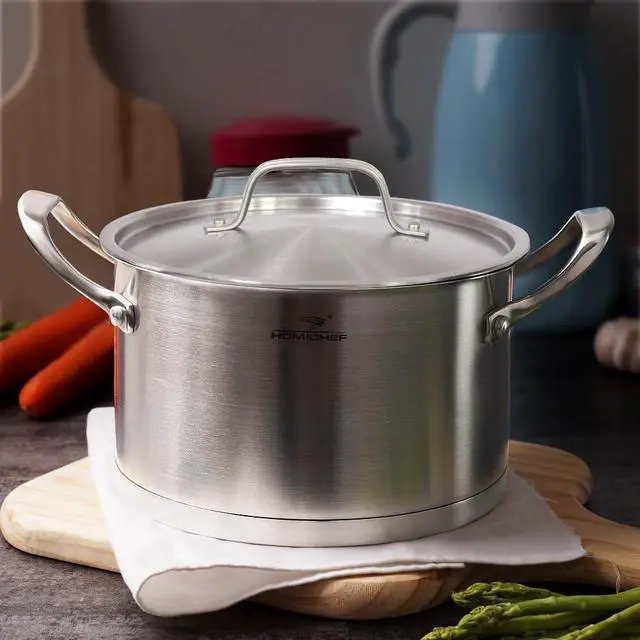 Alt view image 2 of 7 - HOMI CHEF Matte Polished NICKEL FREE Stainless Steel 3.5 QT Stock Pot with Lid (No Toxic Non Stick Coating, 8.5 Inch Straight Sided) - Cookware Set - Cookware Pots And Pans Sets Cookware Sets