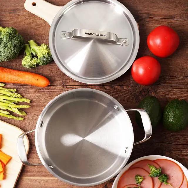 Alt view image 3 of 7 - HOMI CHEF Matte Polished NICKEL FREE Stainless Steel 3.5 QT Stock Pot with Lid (No Toxic Non Stick Coating, 8.5 Inch Straight Sided) - Cookware Set - Cookware Pots And Pans Sets Cookware Sets