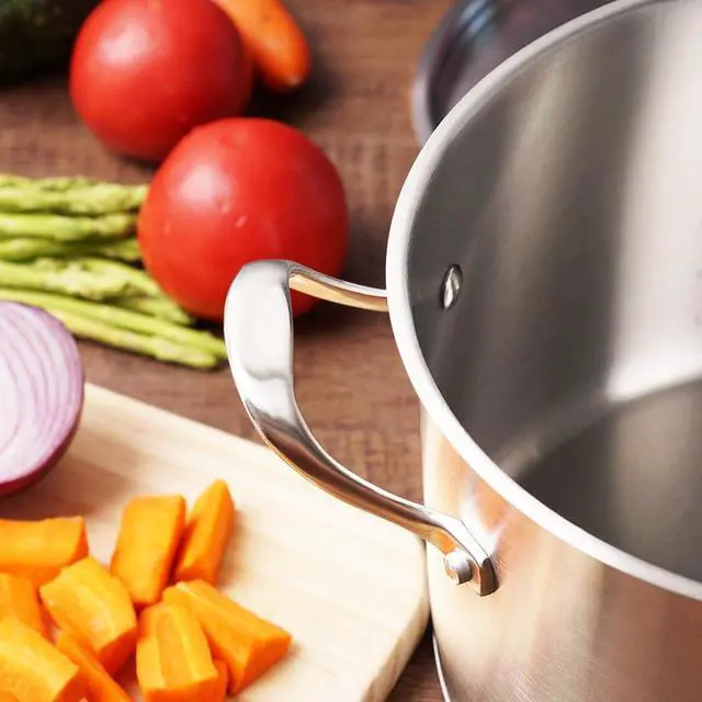 Alt view image 5 of 7 - HOMI CHEF Matte Polished NICKEL FREE Stainless Steel 3.5 QT Stock Pot with Lid (No Toxic Non Stick Coating, 8.5 Inch Straight Sided) - Cookware Set - Cookware Pots And Pans Sets Cookware Sets