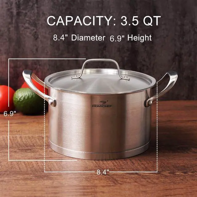 Alt view image 7 of 7 - HOMI CHEF Matte Polished NICKEL FREE Stainless Steel 3.5 QT Stock Pot with Lid (No Toxic Non Stick Coating, 8.5 Inch Straight Sided) - Cookware Set - Cookware Pots And Pans Sets Cookware Sets