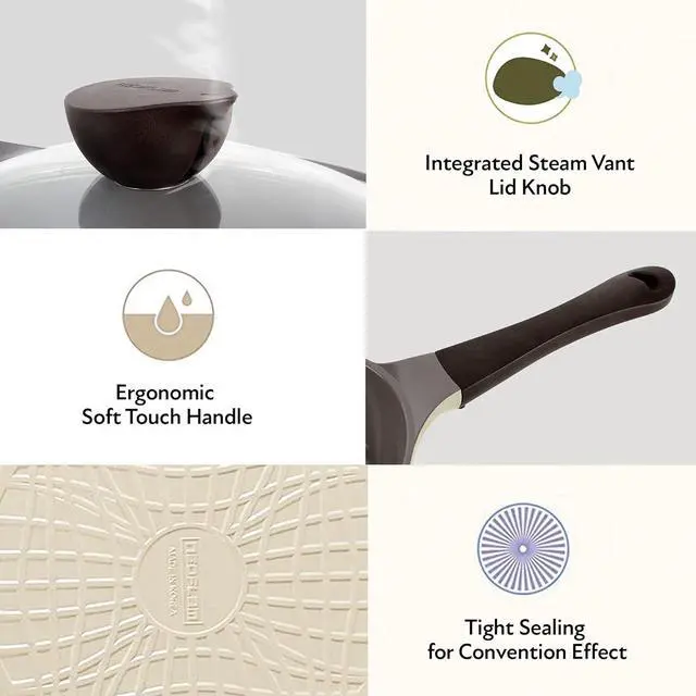 Alt view image 3 of 5 - Neoflam 1.9qt Saucepan Butter Warmer Milk Boiling|Melting Pot, Ecolon Healthy Ceramic Nonstick Coating PFOA-free, 2 Pour Spouts, Dishwasher Safe, Ivory