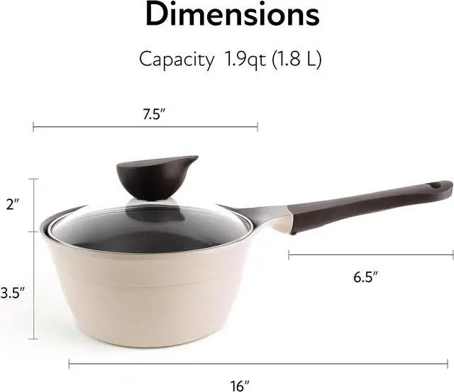 Alt view image 5 of 5 - Neoflam 1.9qt Saucepan Butter Warmer Milk Boiling|Melting Pot, Ecolon Healthy Ceramic Nonstick Coating PFOA-free, 2 Pour Spouts, Dishwasher Safe, Ivory