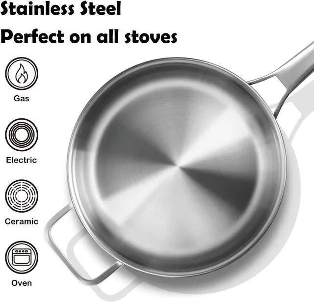Main image of Chefmate Saute Pan,5 Quart Saute pan,Stainless Steel Cookware,Stainless Steel skillet,12 inch Stainless Steel Saute Pans with Lid,Dishwasher and Oven Safe, Works on All Cooktops
