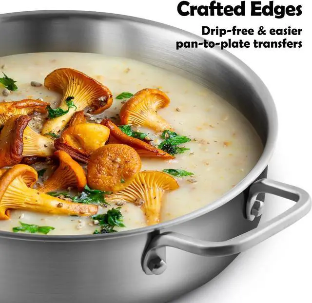Alt view image 4 of 6 - Chefmate Saute Pan,5 Quart Saute pan,Stainless Steel Cookware,Stainless Steel skillet,12 inch Stainless Steel Saute Pans with Lid,Dishwasher and Oven Safe, Works on All Cooktops