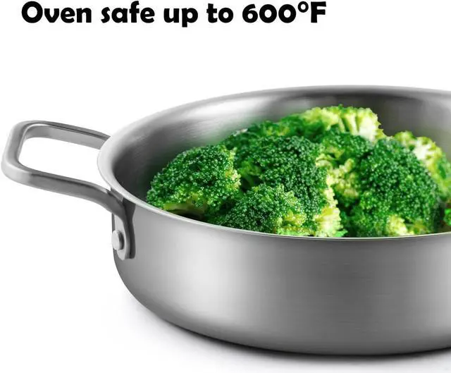 Alt view image 3 of 6 - Chefmate Saute Pan,5 Quart Saute pan,Stainless Steel Cookware,Stainless Steel skillet,12 inch Stainless Steel Saute Pans with Lid,Dishwasher and Oven Safe, Works on All Cooktops