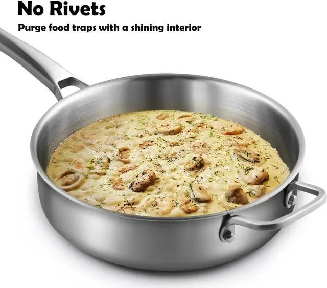 Alt view image 5 of 6 - Chefmate Saute Pan,5 Quart Saute pan,Stainless Steel Cookware,Stainless Steel skillet,12 inch Stainless Steel Saute Pans with Lid,Dishwasher and Oven Safe, Works on All Cooktops