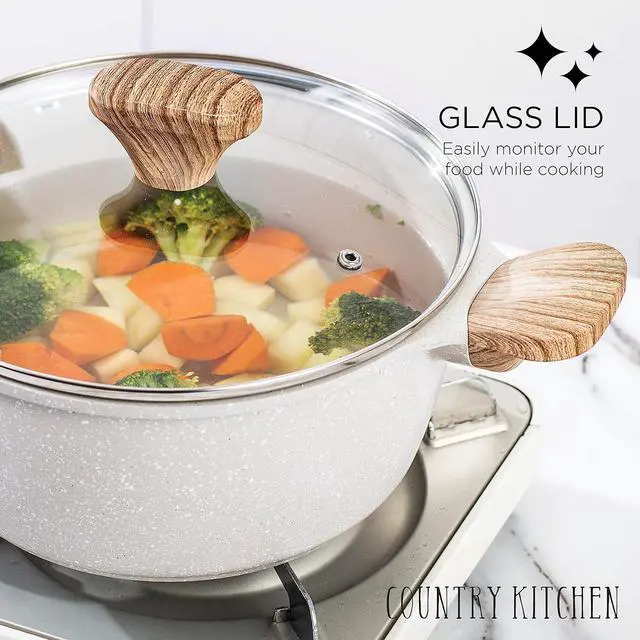 Alt view image 5 of 7 - Country Kitchen Non-Stick Cast Aluminum Cookware Set - Durable Kitchen Cookware for Everyday Cooking, Cream, 11 Pc.