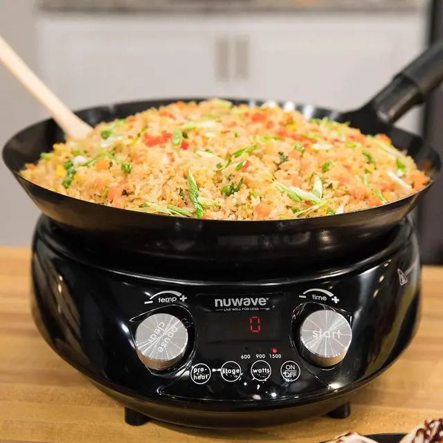 Alt view image 2 of 6 - Nuwave Induction Wok, 3 Wattages 600, 900 & 1500, Precise Temp Controls from 100°F to 575°F in 5°F, Infuse Complex Charred Aroma & Flavor, Authentic 14-inch Carbon Steel Wok Included, Wok Hei