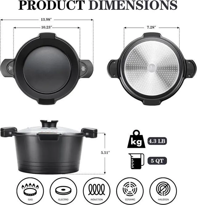 Alt view image 6 of 7 - ACTIV CUISINE 5qt Pasta Pot with Strainer Lid, Cast Aluminum Stockpot Multipot, Nonstick Ceramic Coating make Cleanup easy with Tempered Glass Lid, Dishwasher Safe, Induction, Black