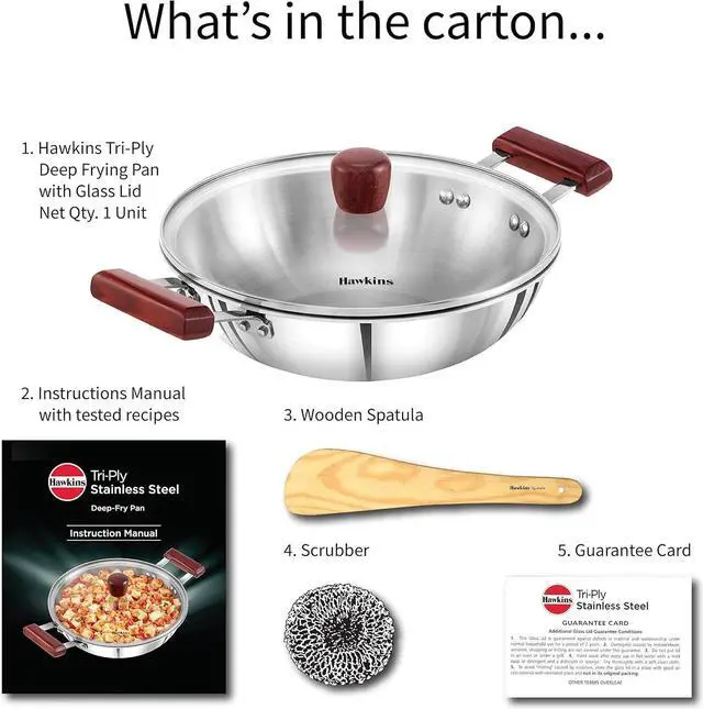 Alt view image 7 of 7 - Hawkins 2.5 Litre Deep Fry Pan, Triply Stainless Steel Kadai with Glass Lid, Flat Bottom Induction Kadhai, Silver (SSD25G)