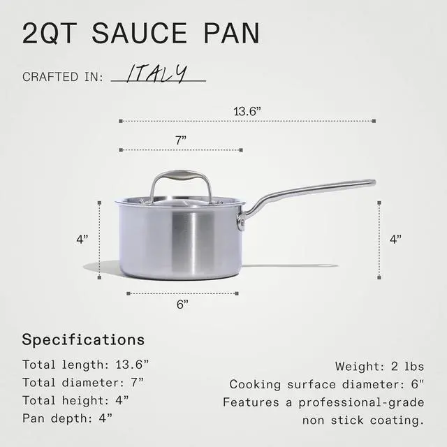 Alt view image 5 of 6 - Made In Cookware - ProCoat 2 Quart Non Stick Sauce Pan With Lid - Graphite - 5 Ply Stainless Clad Nonstick Saucepan - Professional Cookware - Crafted in Italy - Induction Compatible